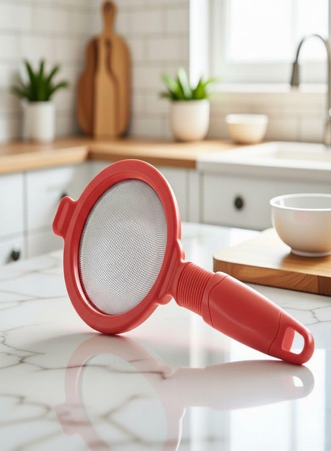 WHALECRAFT Fine Mesh Tea Strainer with Handle, Red Plastic Multi-Purpose Wire Sieve for Brewing, Sifting, Straining Tea Coffee, Pasta & Food, 24 cm Size Pack of 1PC | ASIN-B0GCD2T7PV (RED) - Image 1